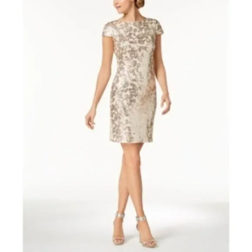 Calvin Klein Gold Sequin Formal Mini Dress Scop back excellent condition size 2